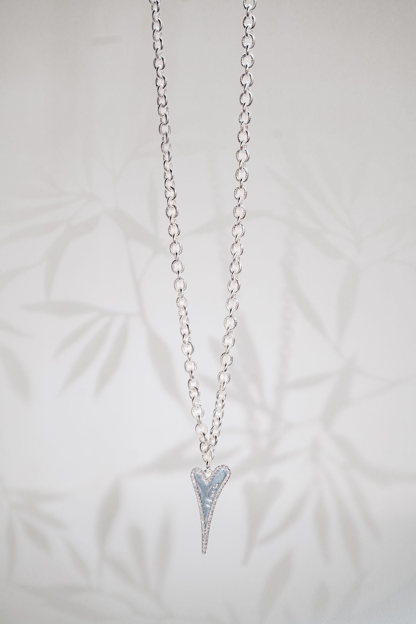 Necklace Silver 70cm textured links chain with Heart pendant