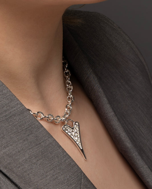 SILVER SOLID CZ HEART NECKLACE*