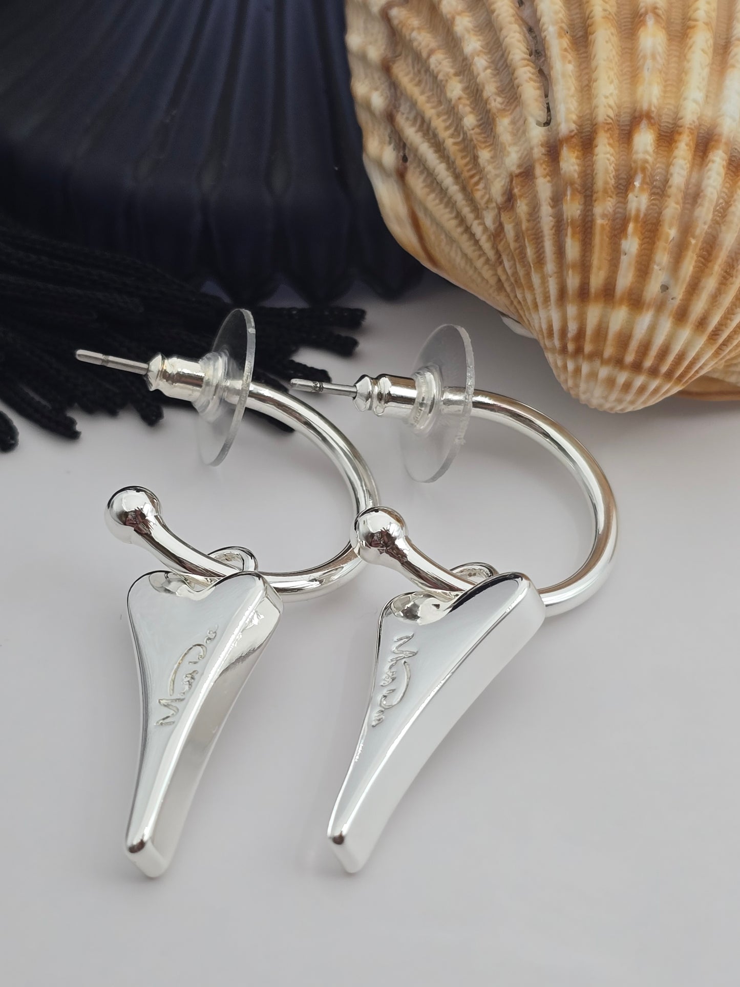 SILVER HOOPS WITH SILVER DIAMANTE HEART*
