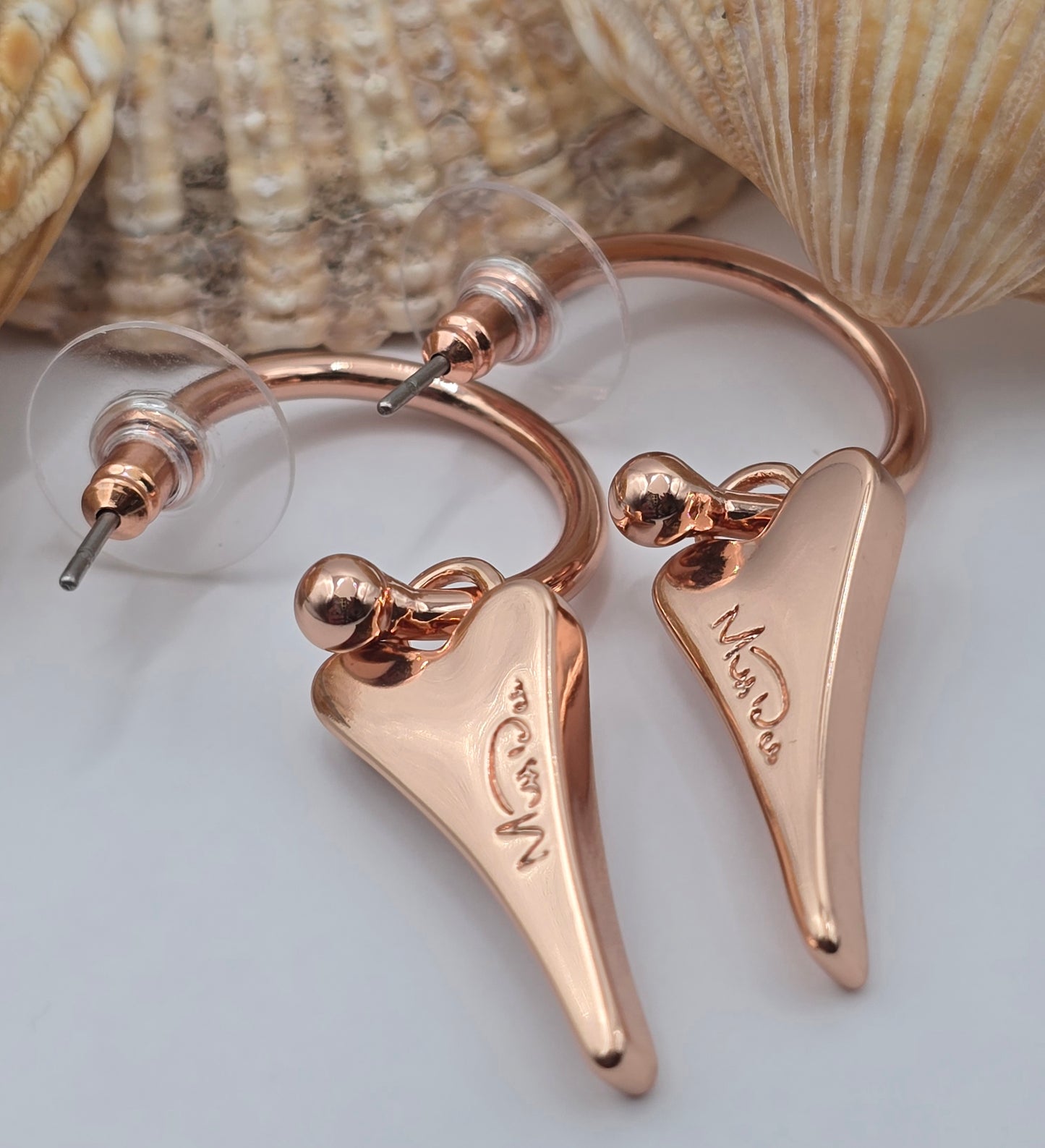 ROSE GOLD HOOPS WITH ROSE GOLD DIAMANTE HEART  *