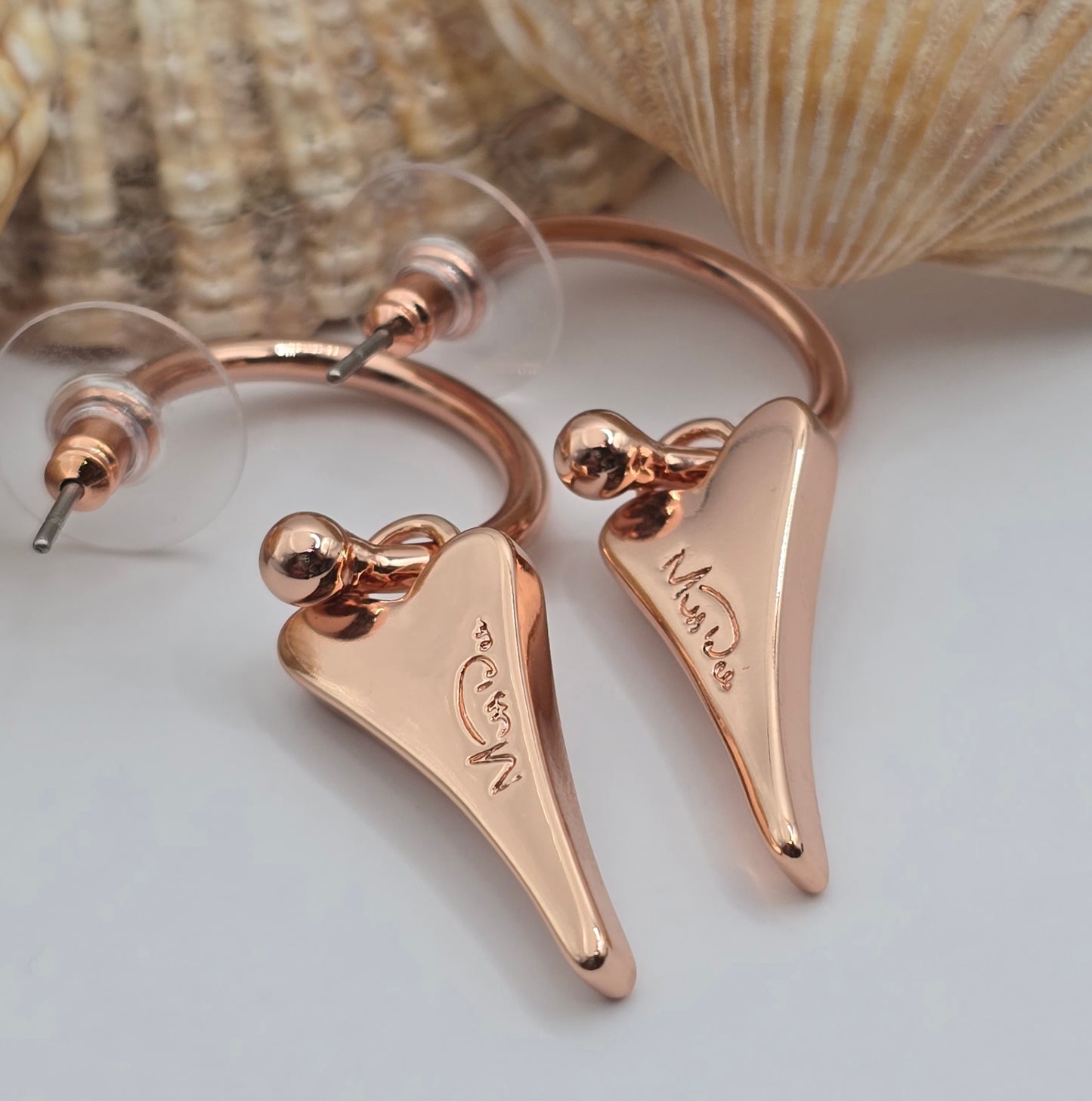 ROSE GOLD HOOPS WITH ROSE GOLD DIAMANTE HEART  *