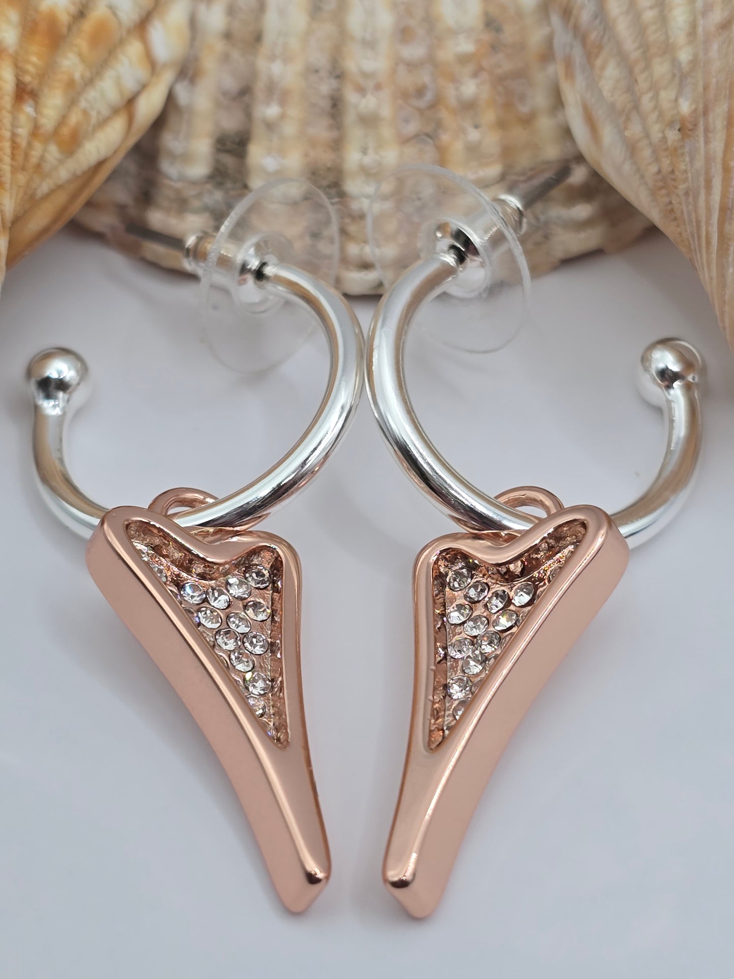 SILVER HOOPS WITH ROSE GOLD DIAMANTE HEART*