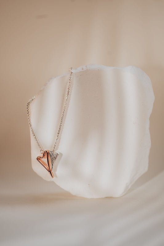SILVER/ROSE GOLD DOUBLE HEART BRACELET *