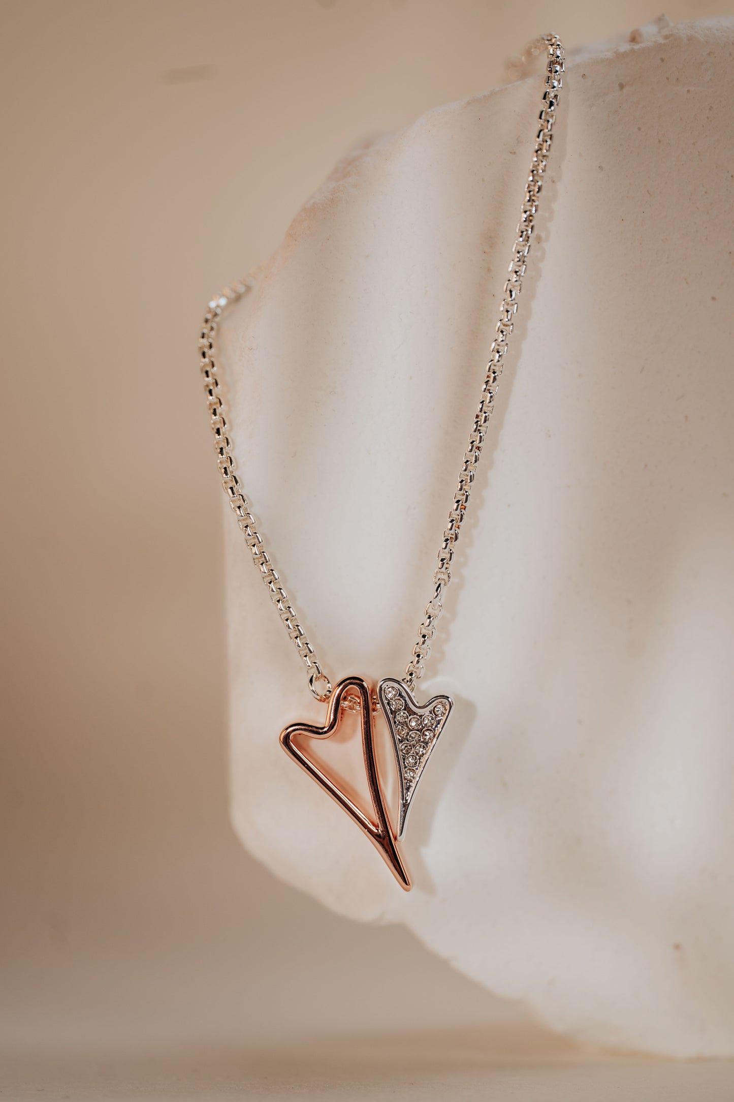 SILVER/ROSE GOLD DOUBLE HEART BRACELET *