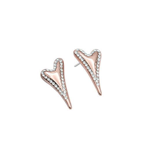 Rose gold plated with Diamante face Heart studs