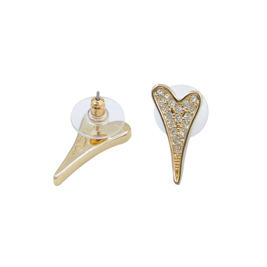 YELLOW GOLD FULL CZ HEART STUDS EARRINGS*