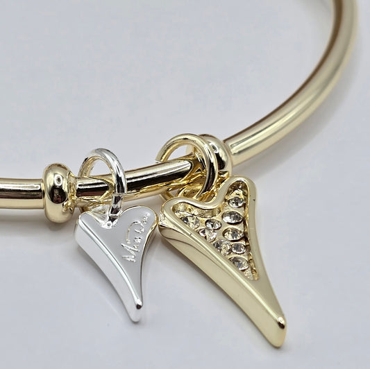 YELLOW GOLD DIAMANTE/ SILVER SOLID LOGO HEART BANGLE*