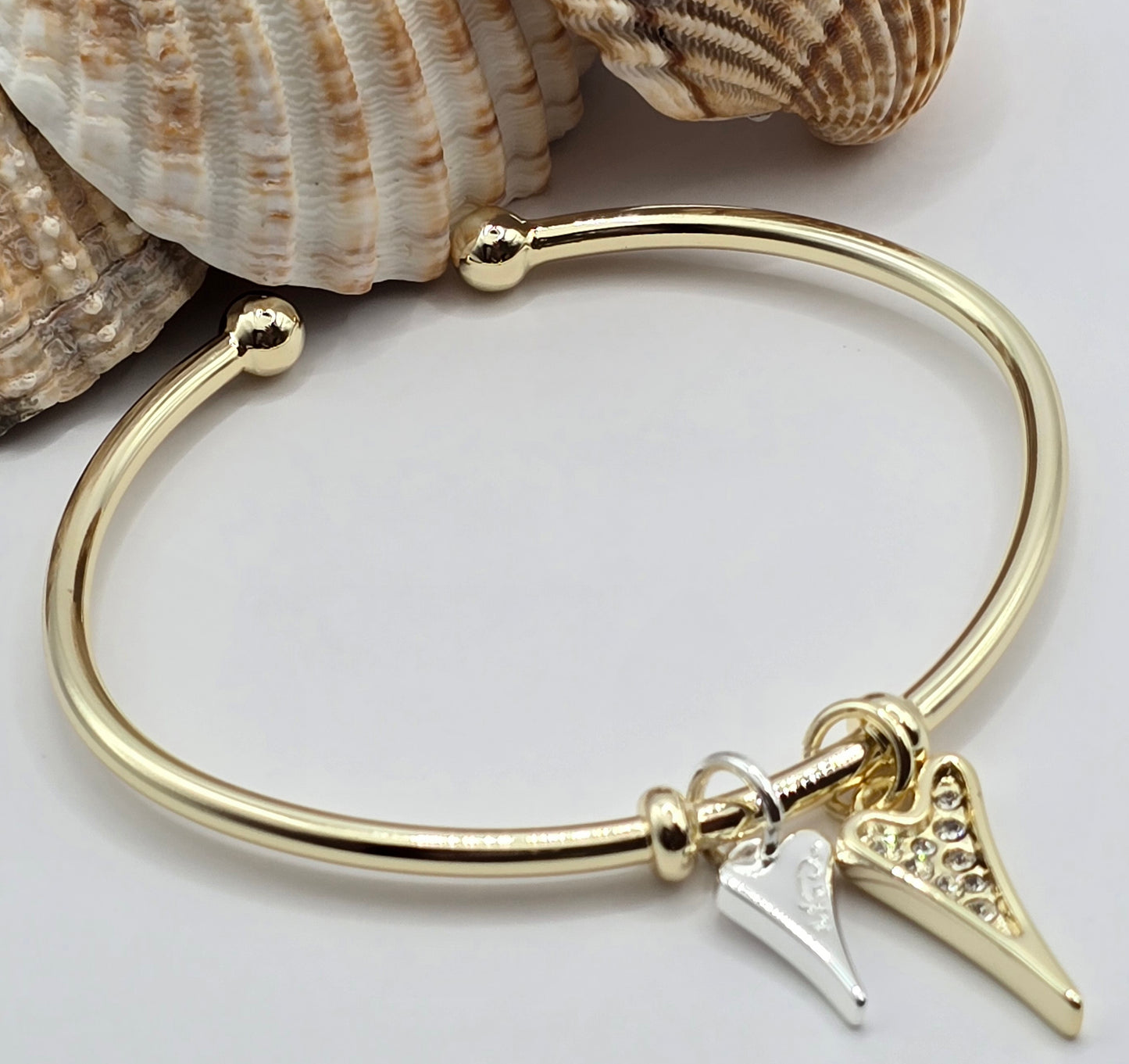 YELLOW GOLD DIAMANTE/ SILVER SOLID LOGO HEART BANGLE*