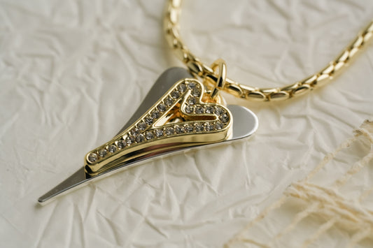 NEW!!!! LONG 70CM YELLOW GOLD DOUBLE HEART NECKLACE *