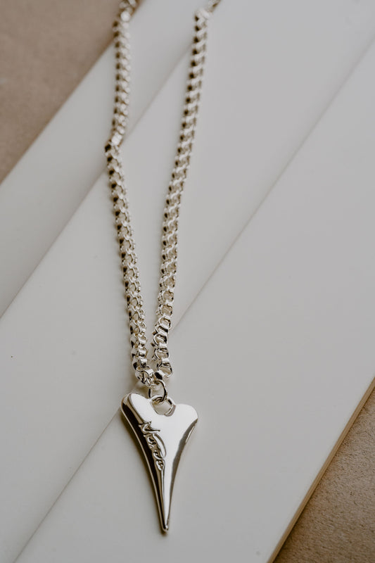 SILVER 70CM LONG SOLID HEART NECKLACE *