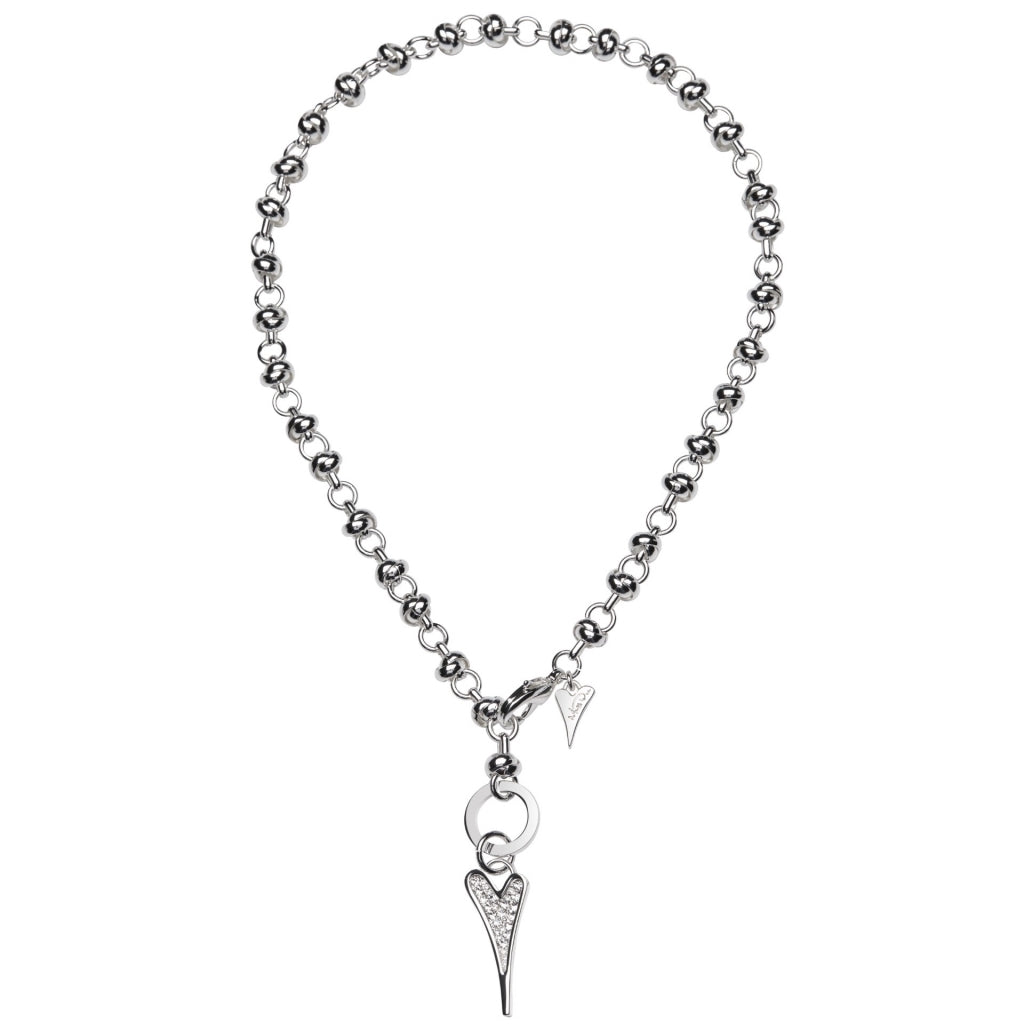 Silver 46cm Diamante Heart Knot Chain Necklace *