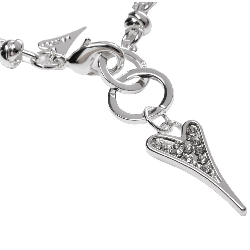 Silver 46cm Diamante Heart Knot Chain Necklace *