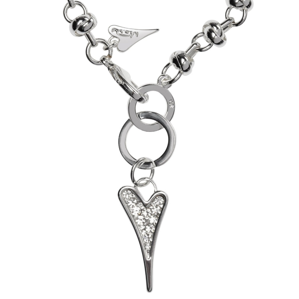 Silver 46cm Diamante Heart Knot Chain Necklace *