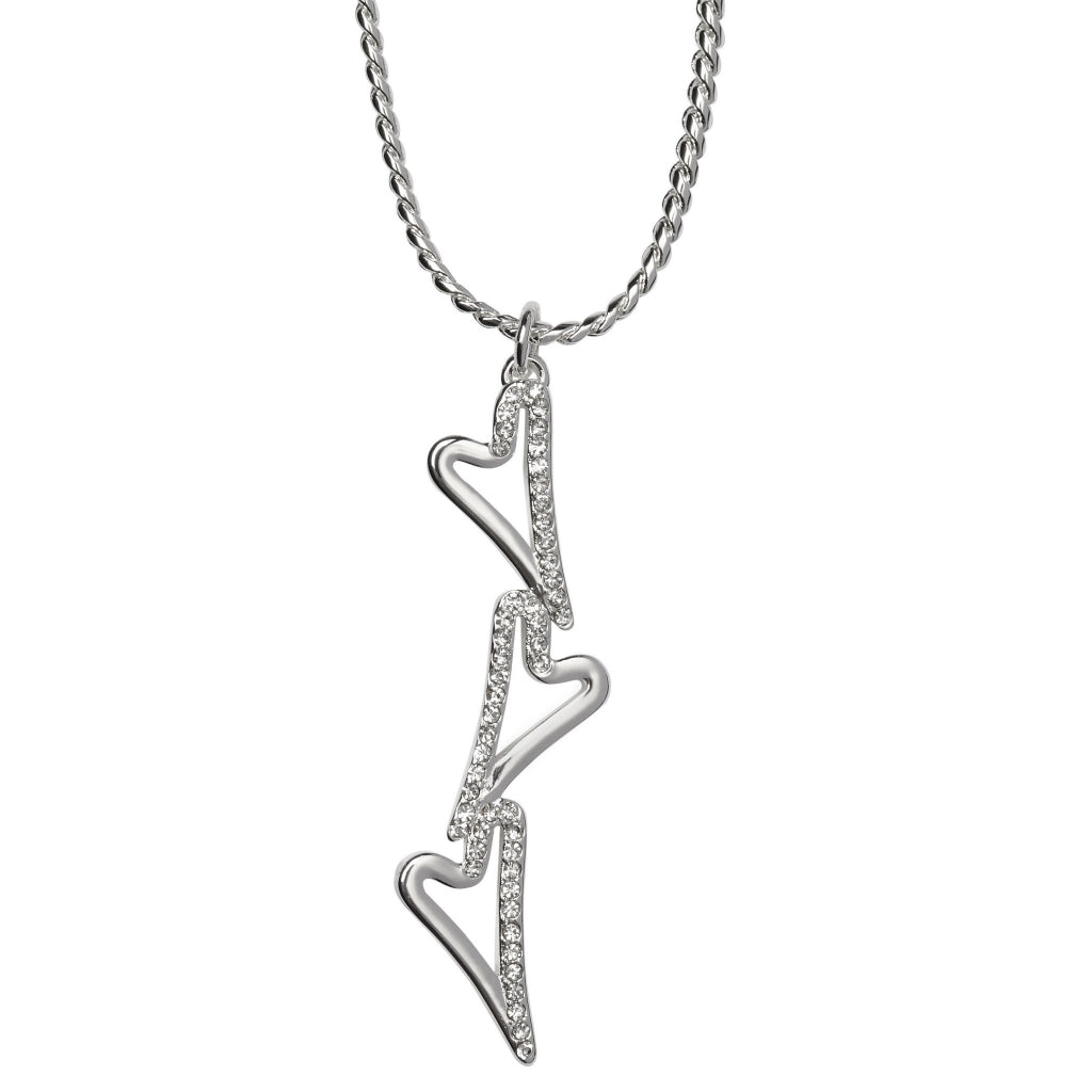 SILVER 3 HOLLOW/DIAMANTE HEATRS NECKLACE*