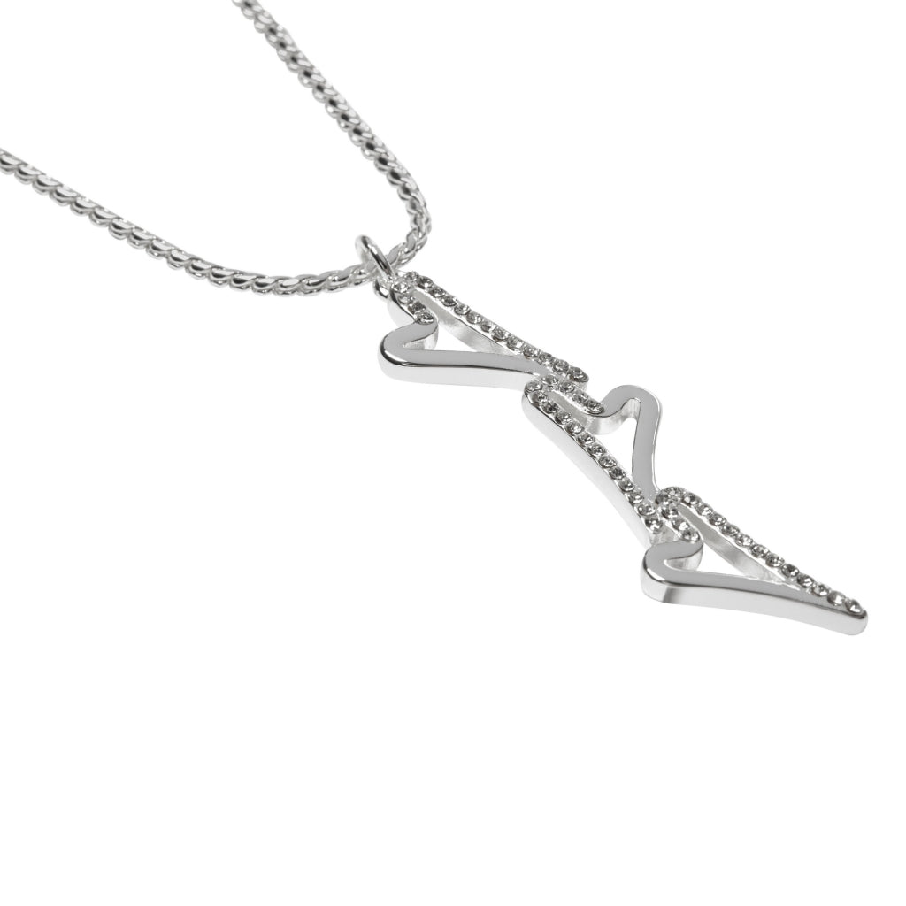 SILVER 3 HOLLOW/DIAMANTE HEATRS NECKLACE*