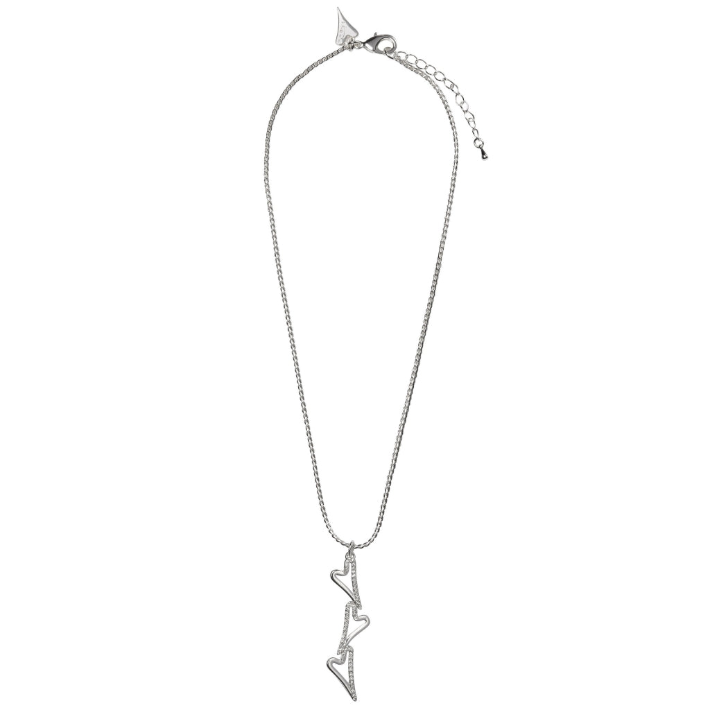 SILVER 3 HOLLOW/DIAMANTE HEATRS NECKLACE*
