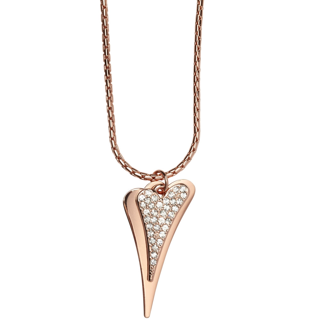 Necklace long rosegold chain with 2 rosegold hearts