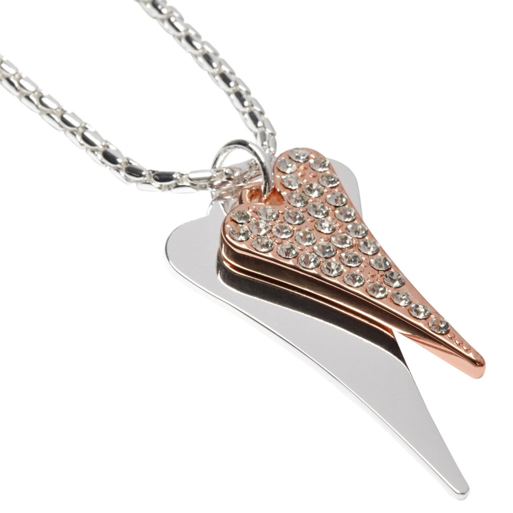 SILVER/ROSE GOLD HEARTS LONG NECKLACE*