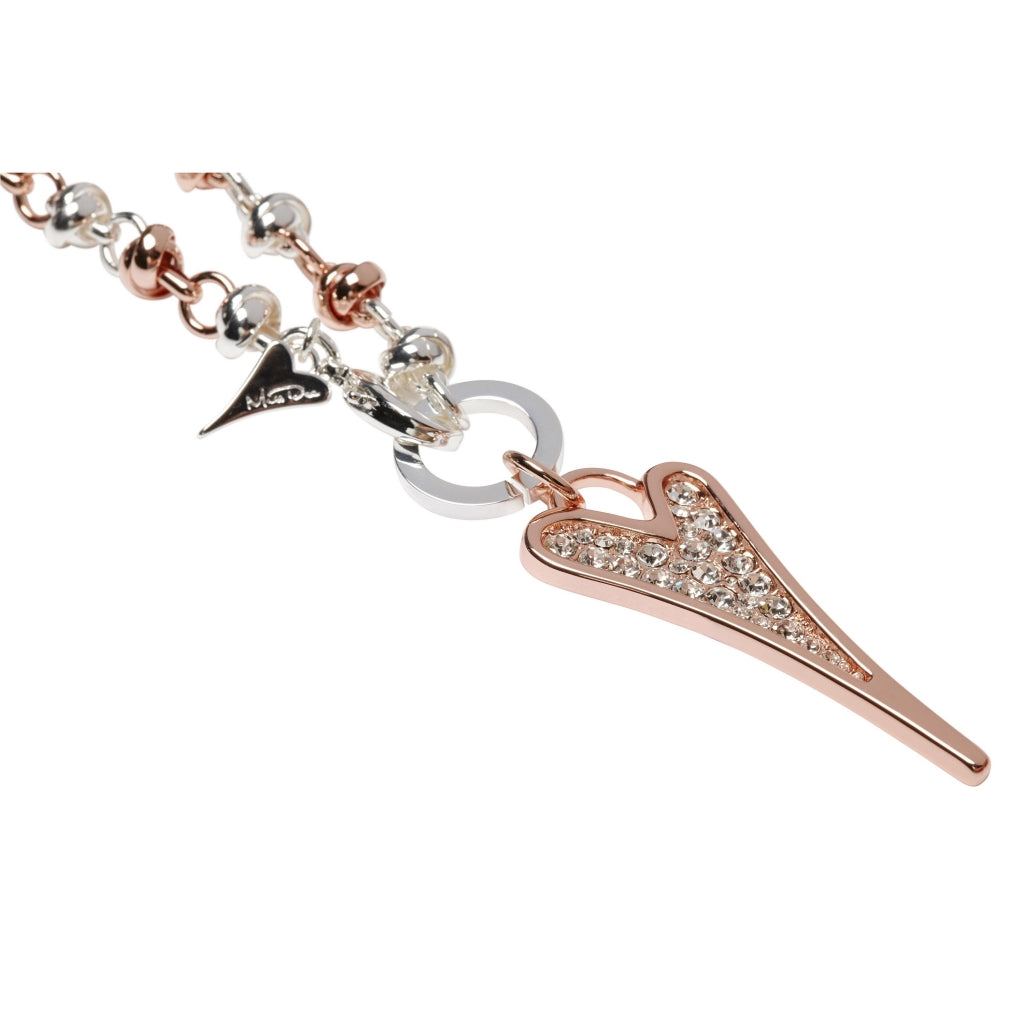 Necklace Long Silver Rose Gold Knotted chain diamante heart