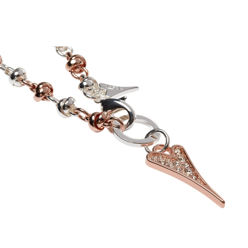 Necklace Short Silver/Rose gold knotted Chain & Diamante Heart