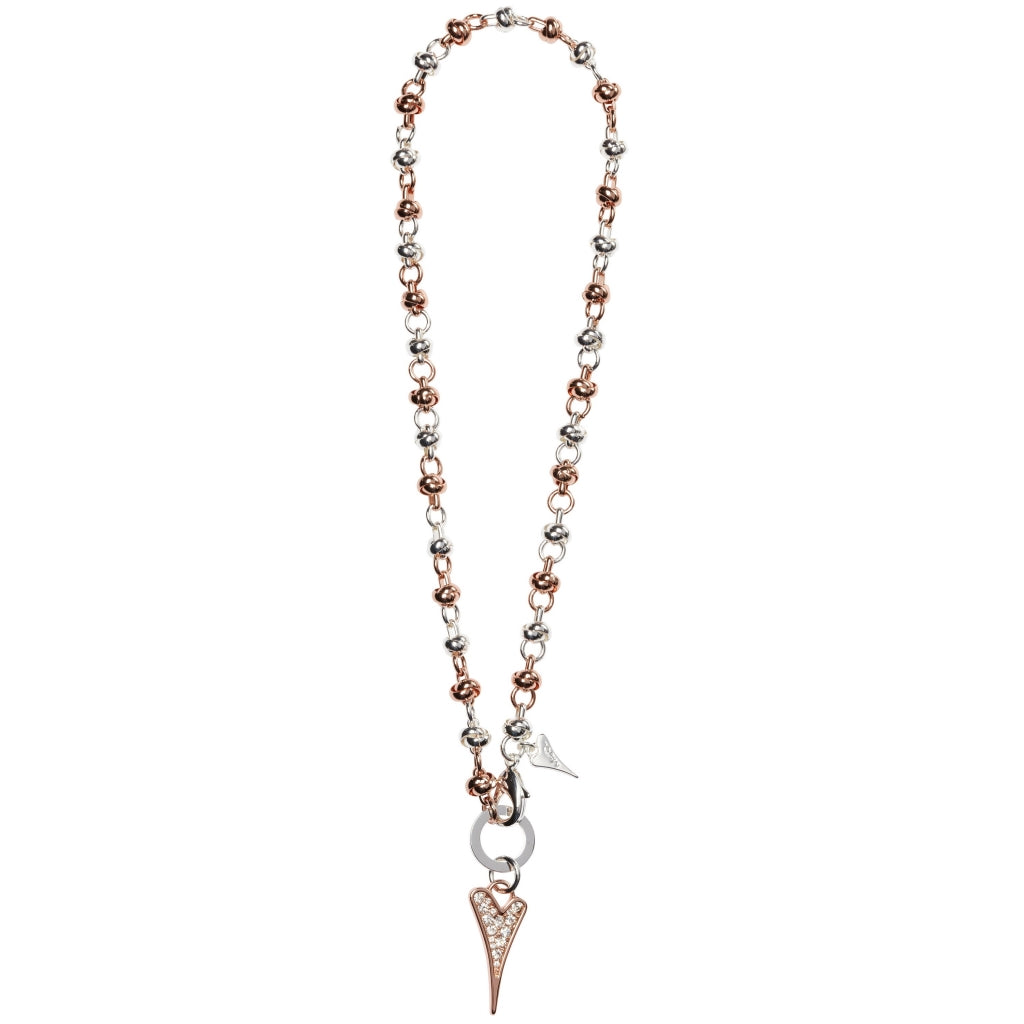 Necklace Short Silver/Rose gold knotted Chain & Diamante Heart
