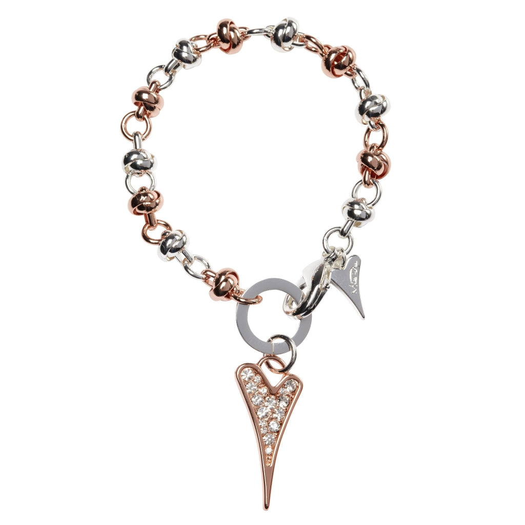 Bracelet Silver/Rose gold Knotted Chain & Diamante Heart