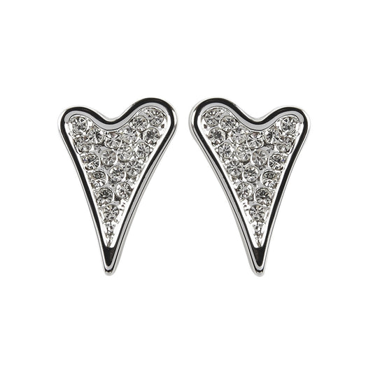 SILVER DIAMANTE HEART STUDS EARRINGS*