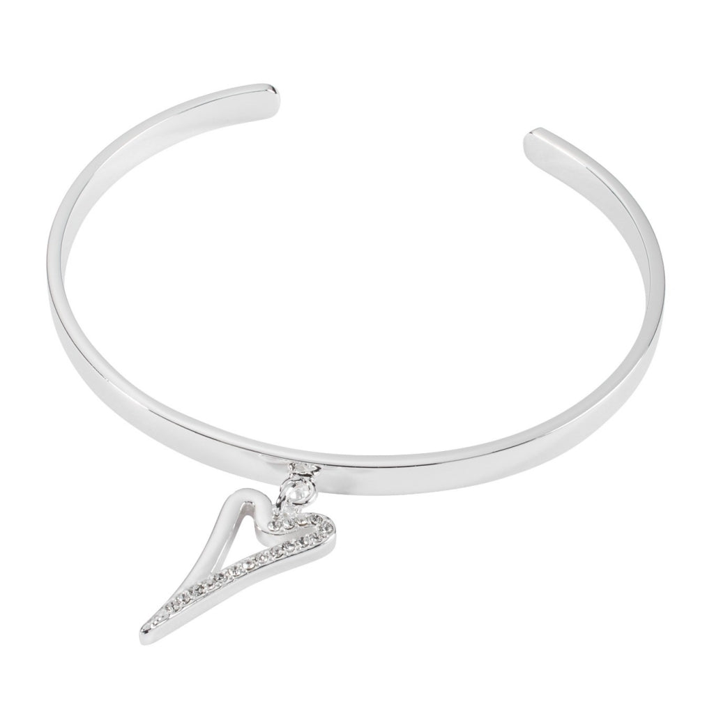 Bangle Silver 1/2 plain 1/2 diamante heart drop  pendant