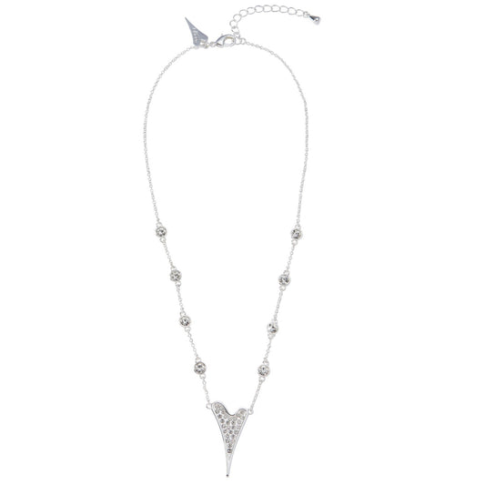 Necklace Silver Diamante Stone Chain With Heart Pendant