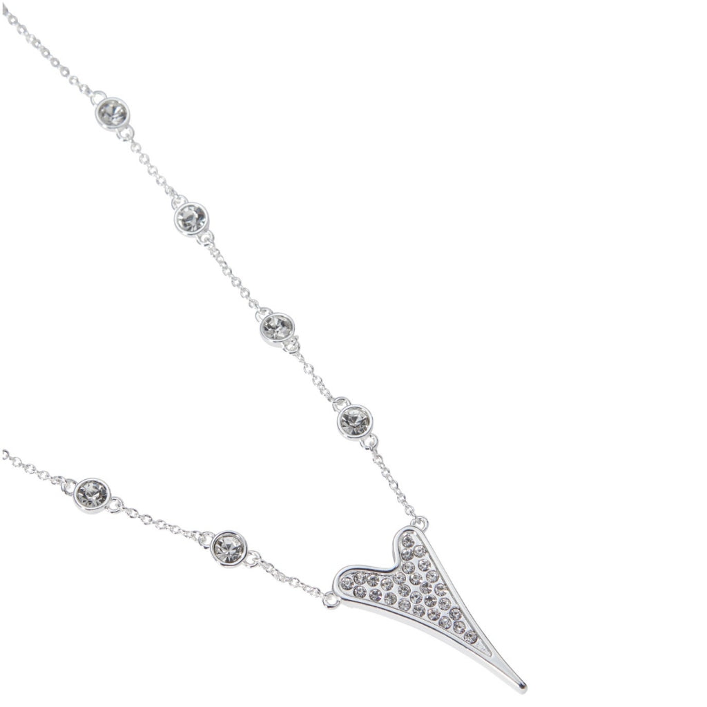 Necklace Silver Diamante Stone Chain With Heart Pendant