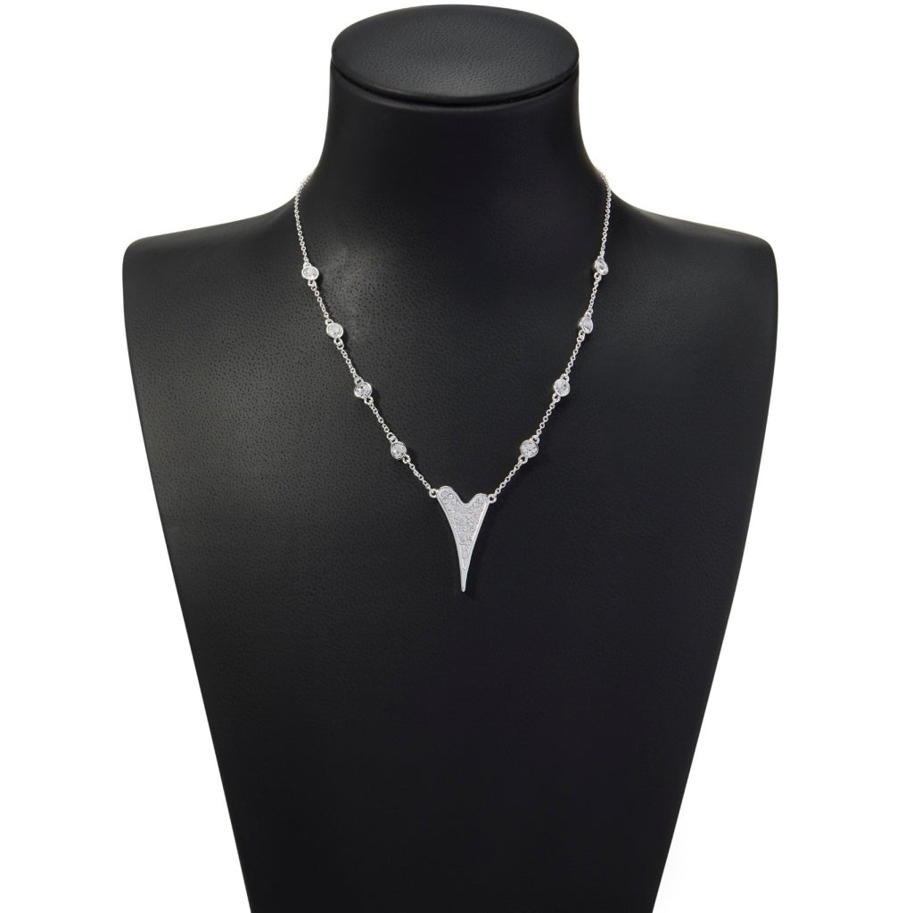 Necklace Silver Diamante Stone Chain With Heart Pendant