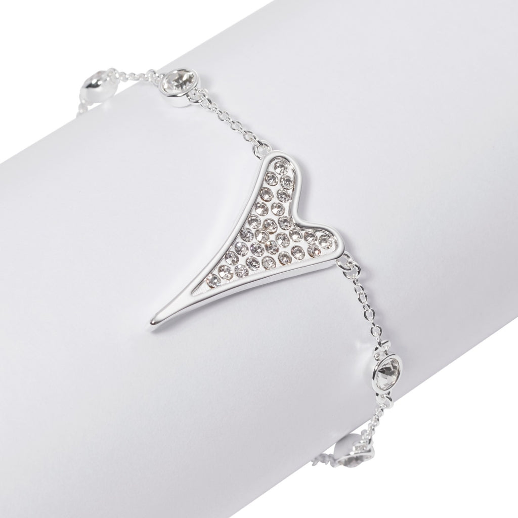 Bracelet silver diamante stone chain and heart pendant