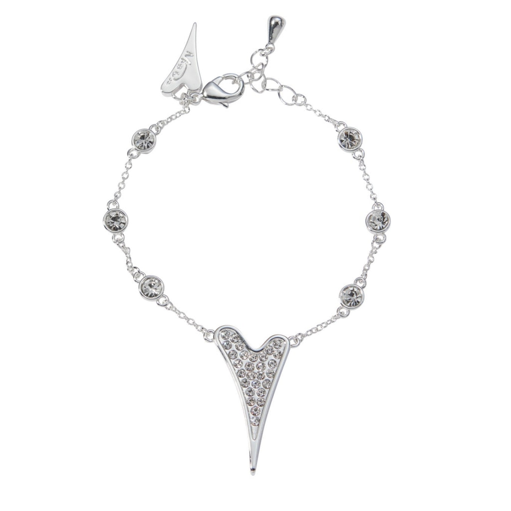 Bracelet silver diamante stone chain and heart pendant