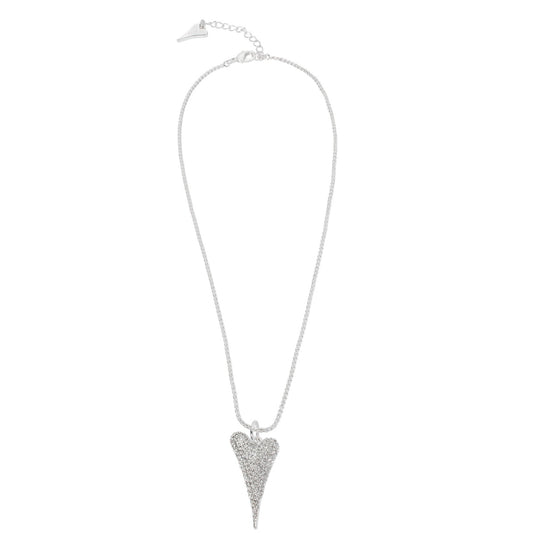 SILVER NECKLACE WITH DIAMANTE SOLID HEART *