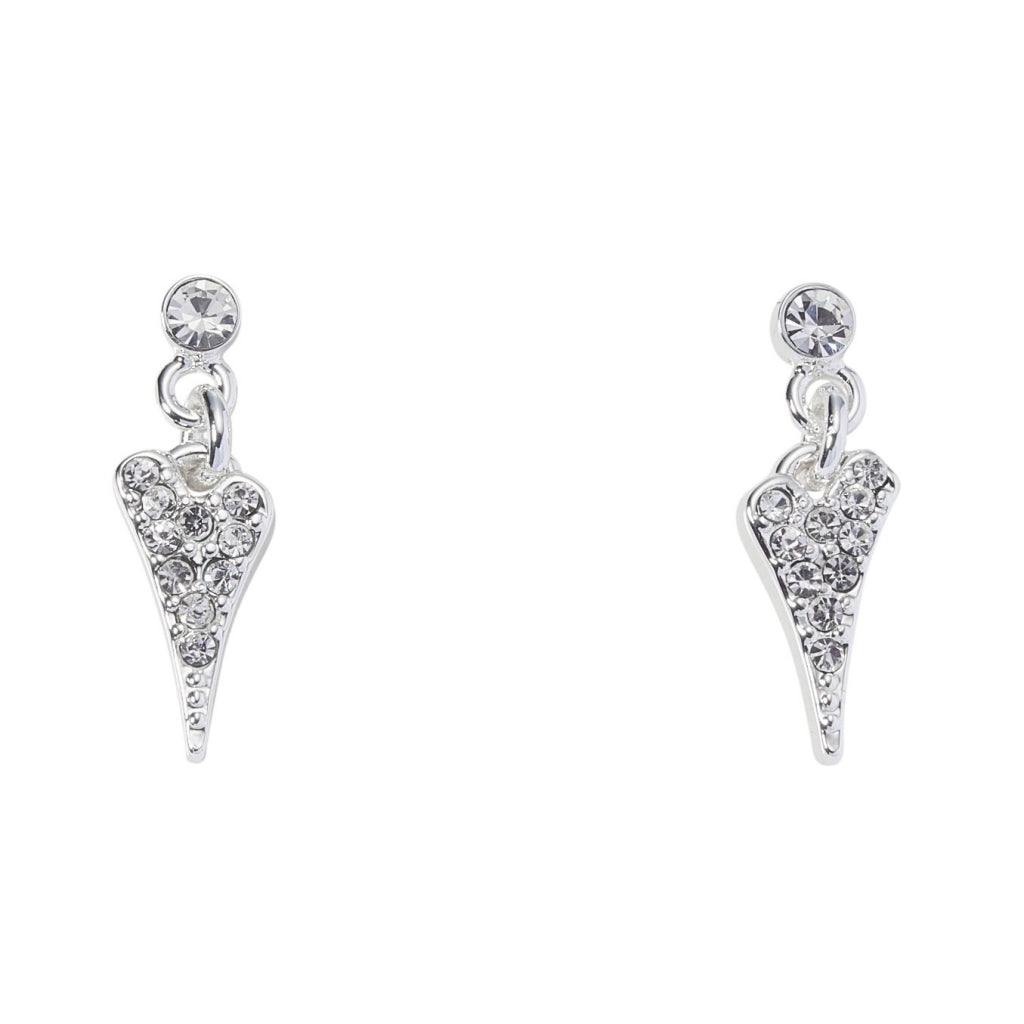 Earring silver small crystal stud and diamante heart drop