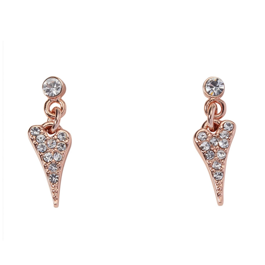 Earring RoseGold small crystal and diamante heart drop