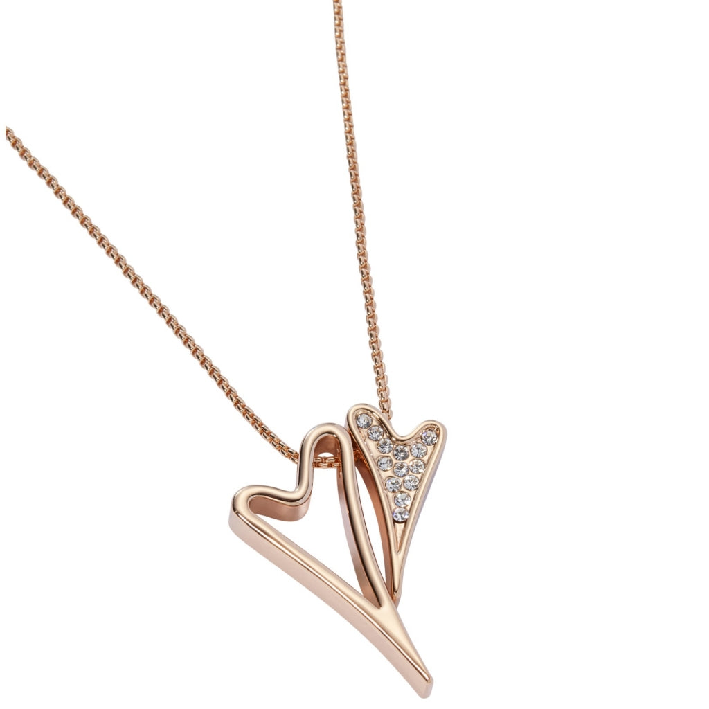 Necklace Rose Gold with a hollow & diamante hearts pendant