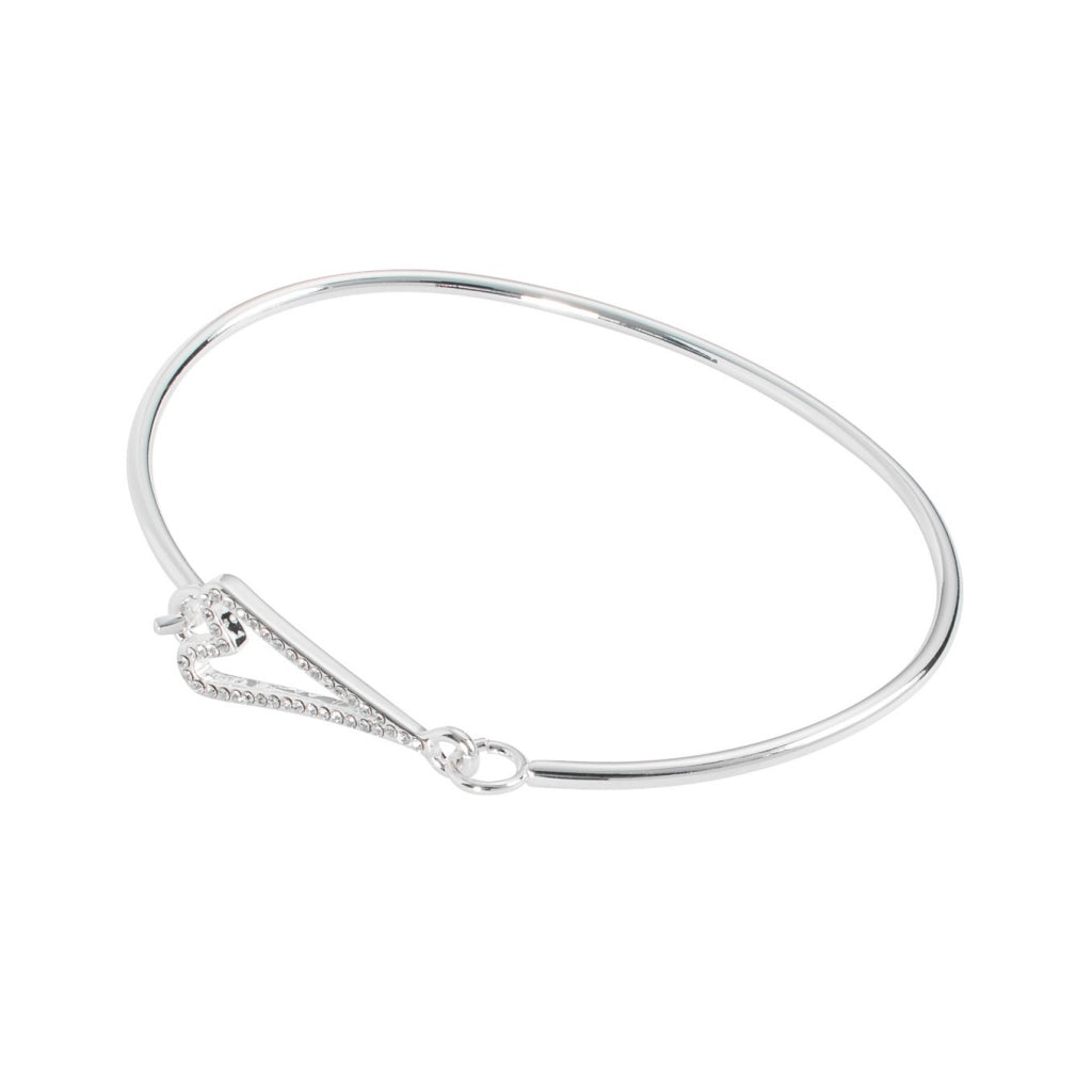 Bracelet silver cuff with a diamante hollow heart