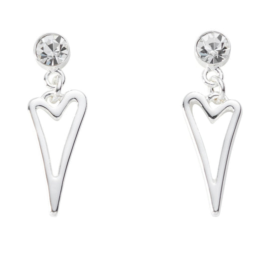 SILVER DIAMANTE STUDS/HOLLOW HEART PENDANT*