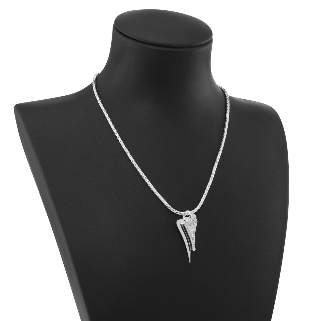 Necklace silver chain with solid & diamante hearts
