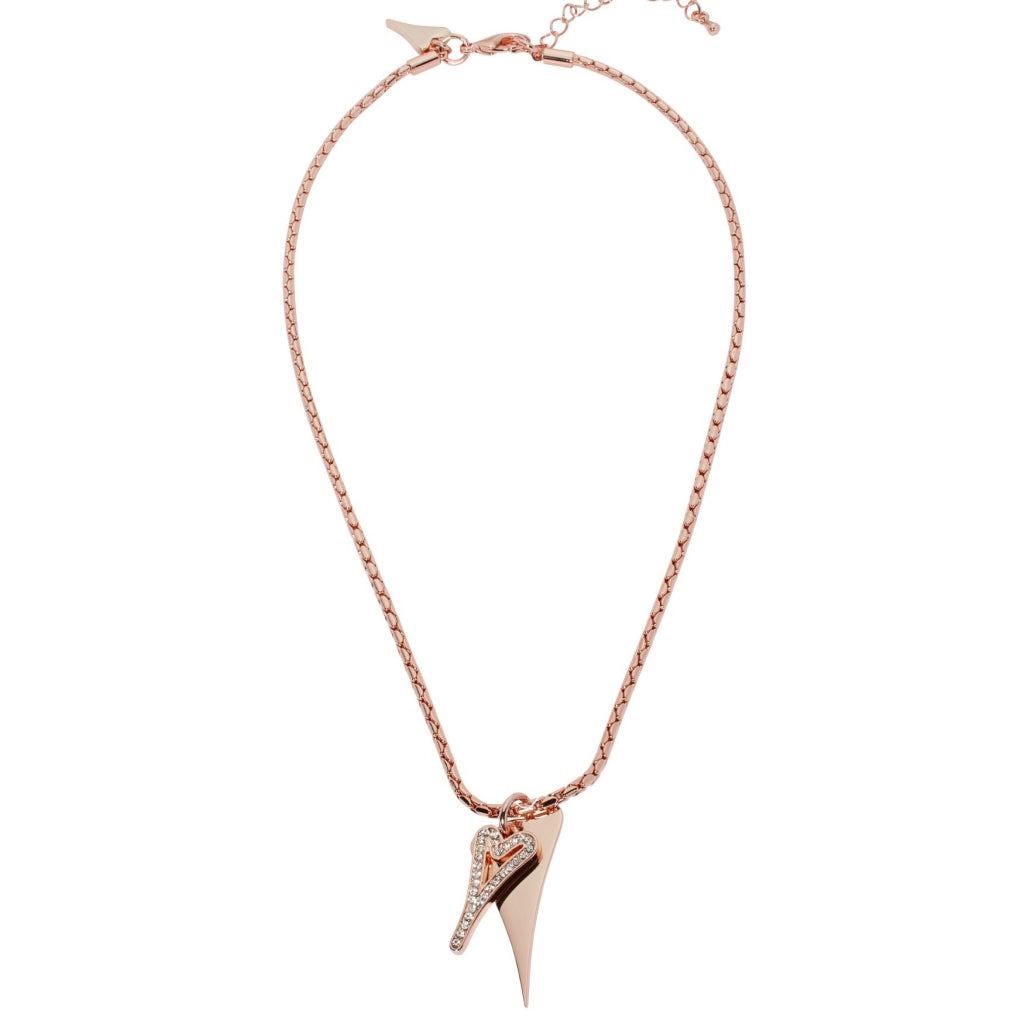 Necklace Rose Gold chain with Solid & Diamante Hollow hearts