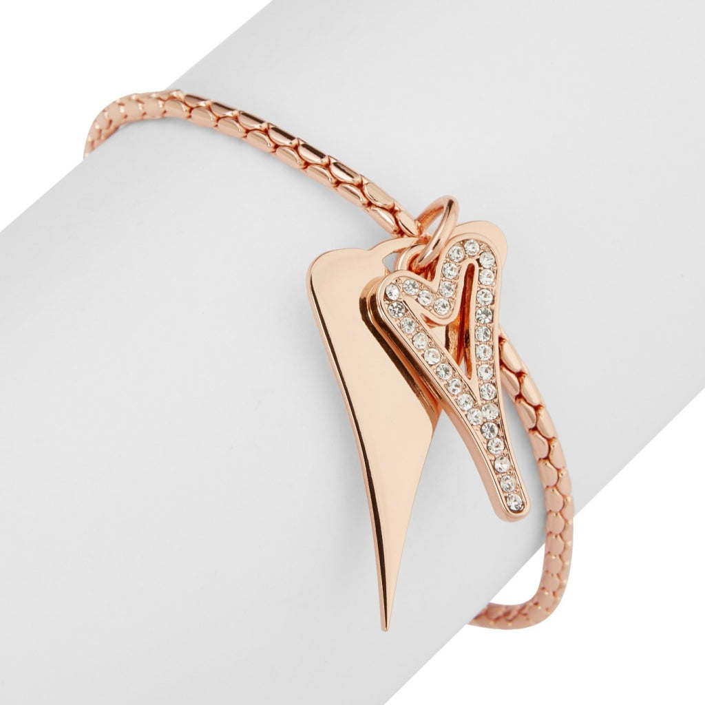 Bracelet Rose gold Chain with Solid & Diamante Hearts*