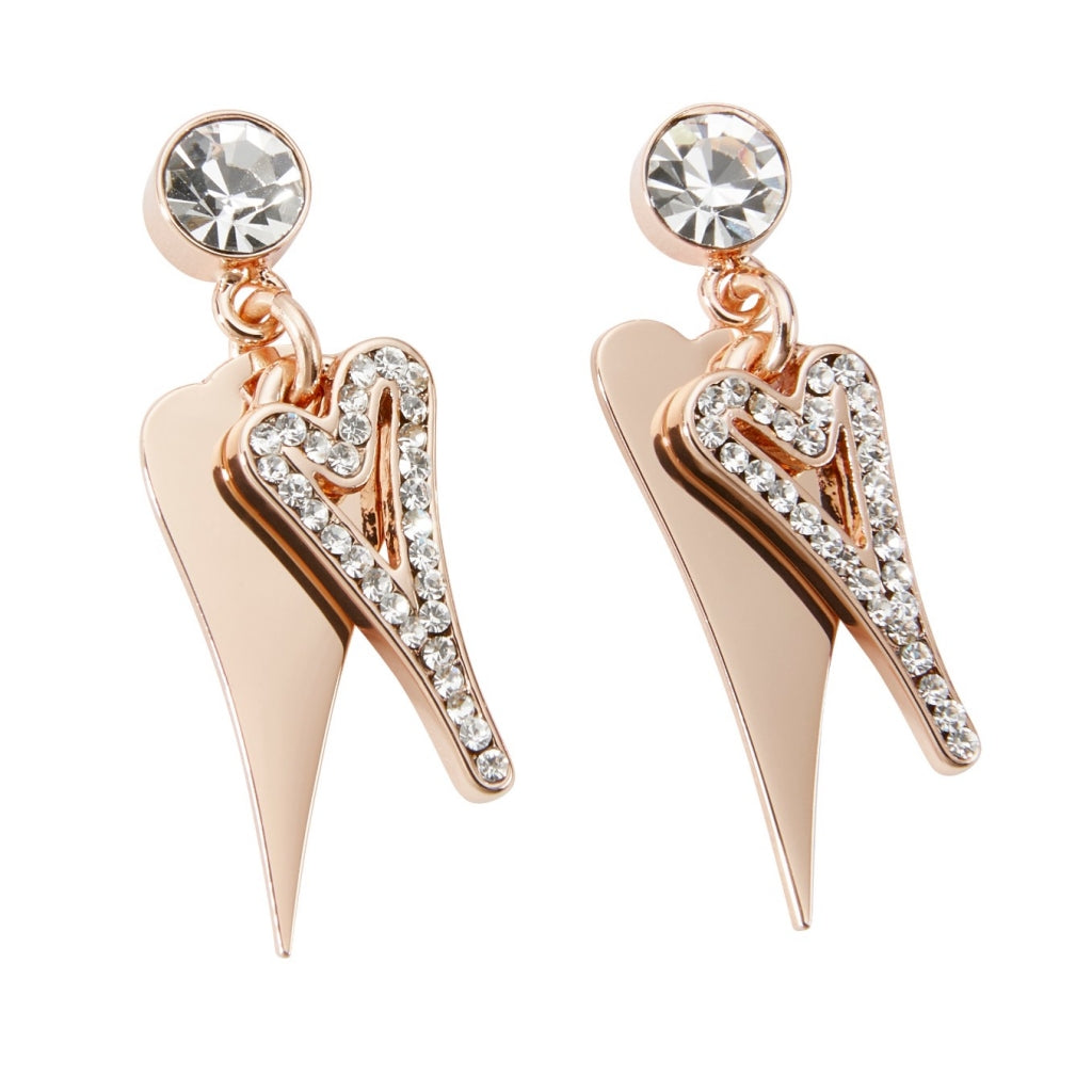 Earrings Rose Gold Solid & Hollow Diamante hearts