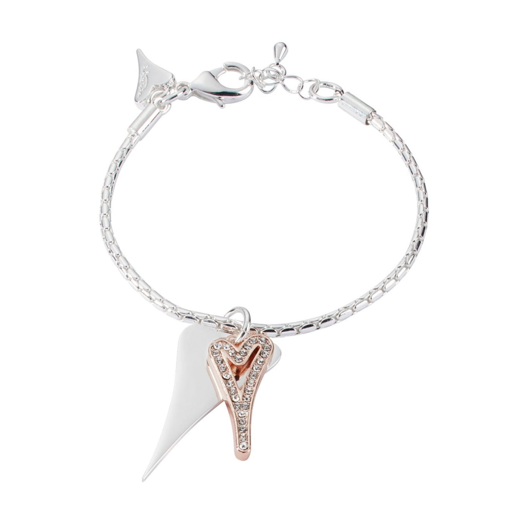 Silver/Rose gold Solid & Diamante hearts Necklace*