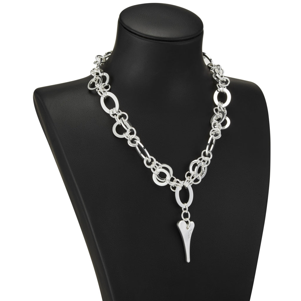 Necklace Silver Multi Links Chain With Solid Heart