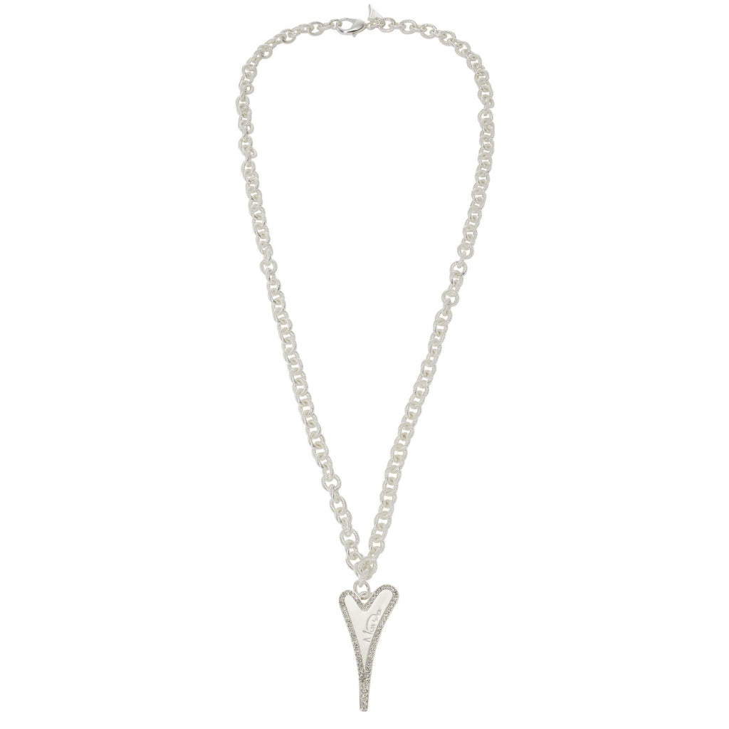 Necklace Silver 70cm textured links chain with heart pendant