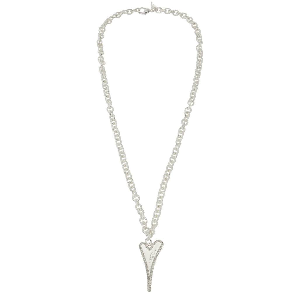 Necklace Silver 70cm textured links chain with Heart pendant