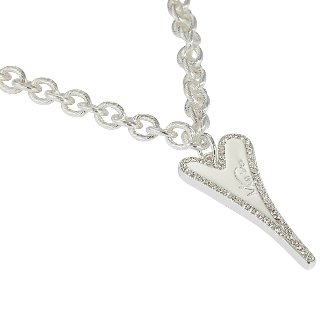 Necklace silver 85cm textured links chain with heart pendant