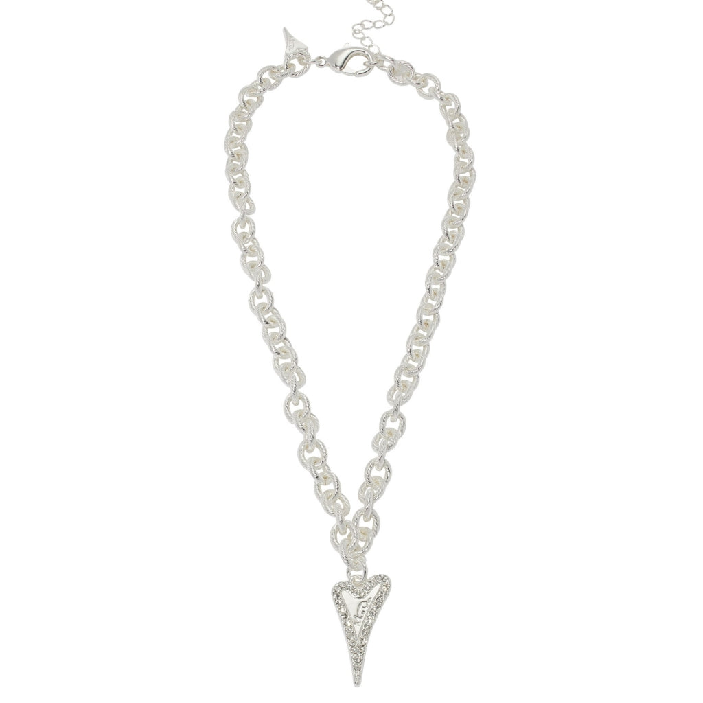 Necklace silver textured links chain with heart pendant
