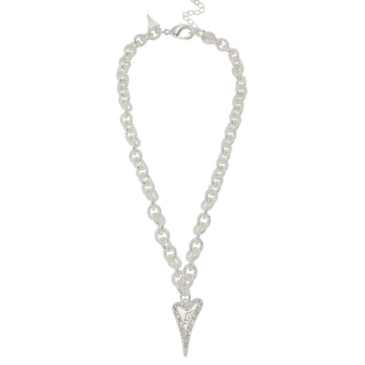 Necklace silver textured links chain with heart pendant